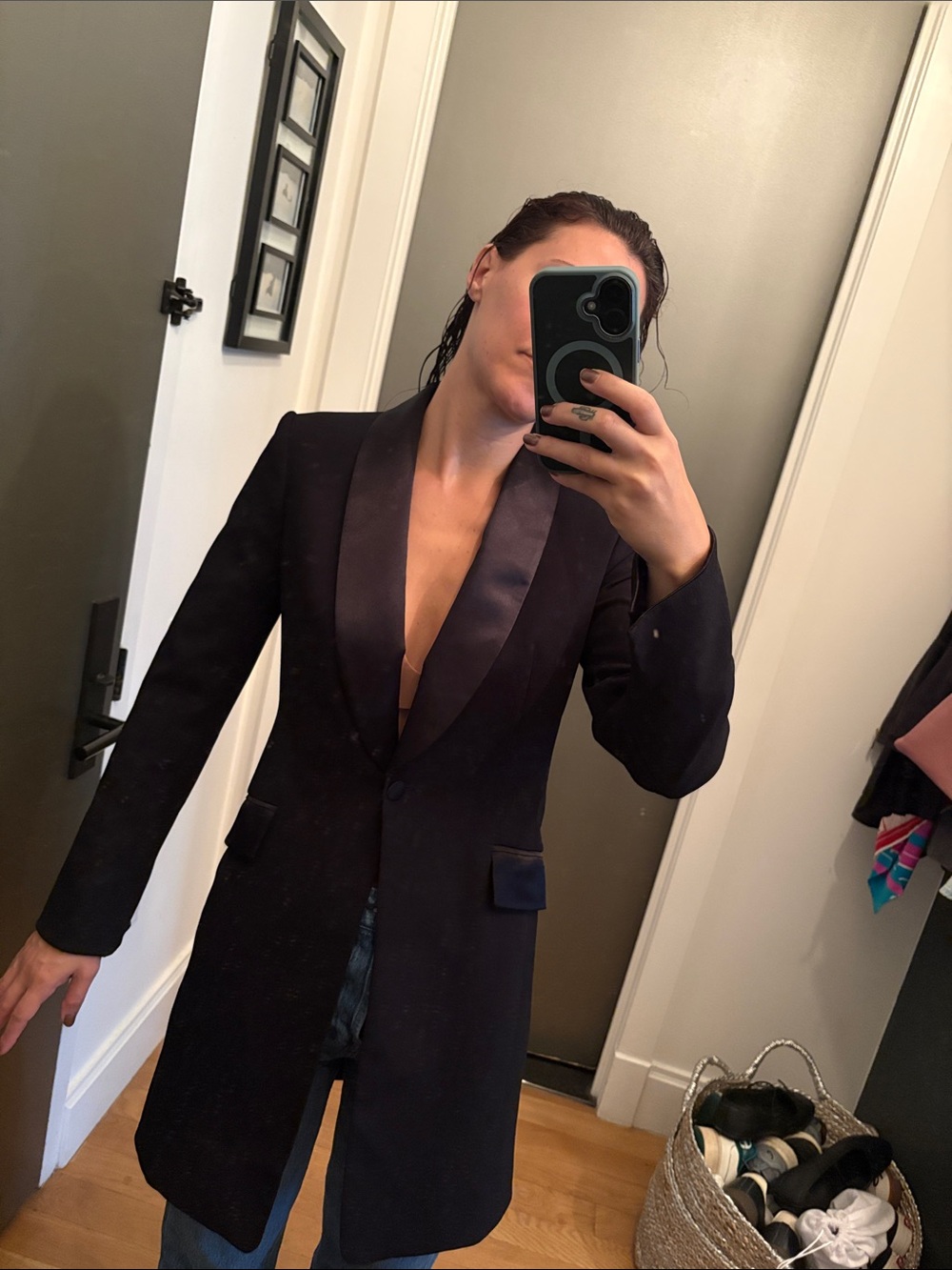 Longline Black Tuxedo Blazer Jacket